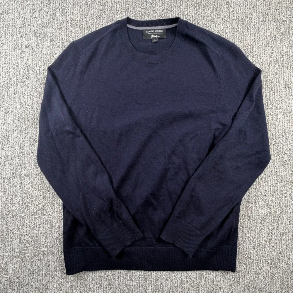 Banana Republic Sweater Mens M Navy Blue Italian Merino Wool Crew Neck Baruffa
